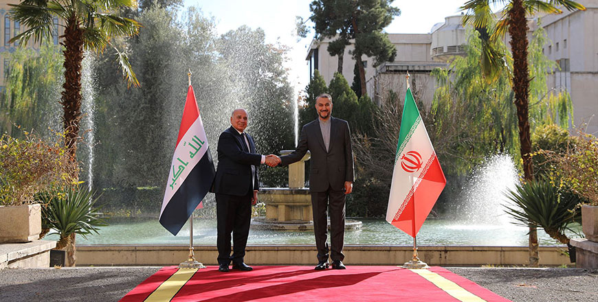 This handout picture provided by the Iranian foreign ministry shows Iranian Foreign Minister Hossein Amir-Abdollahian (right) greets his Iraqi counterpart Fuad Hussein in the capital Tehran on Thursday (AFP photo)