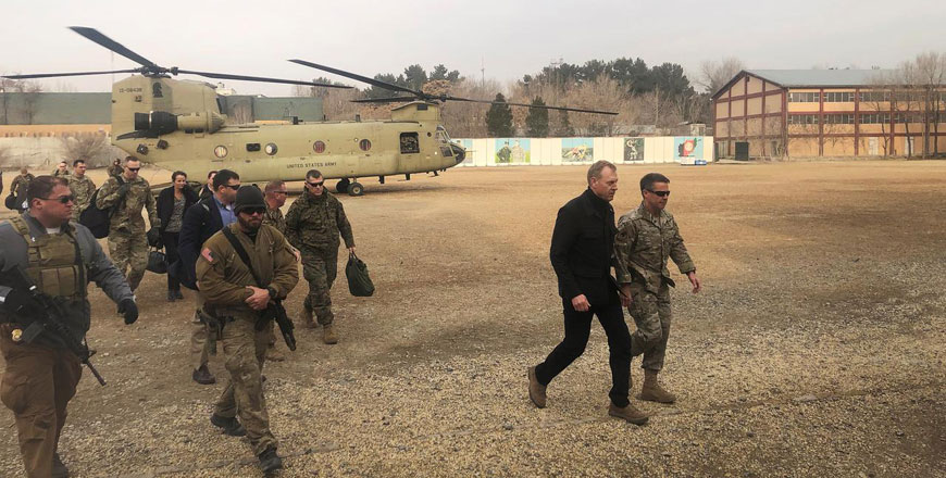 Acting US Defence Secretary Patrick Shanahan arrives in Kabul, Afghanistan, on Monday (Reuters photo)