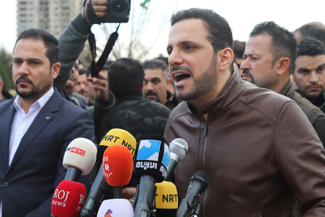Head of the Iraqi Kurdish ‘New Generation Movement’ Shaswar Abdulwahid Qadir speaks during a rally his movement called for to protest corruption and scarcity of services, in Freedom square in the northern city of Sulaimaniyah, on Saturday (AFP photo)