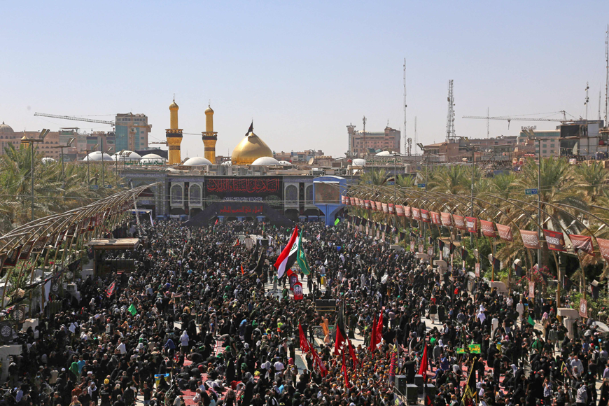 Shiite Muslim devotees gather in Iraq’s central holy shrine city of Karbala at the Imam Abu Al Fadl Al Abbas shrine on Saturday, to mark the Arbaeen   (AFP photo)