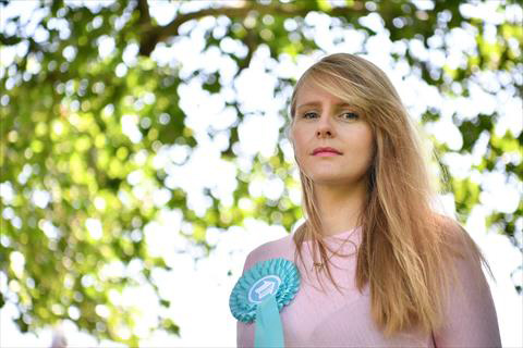 Lucy Harris, MEP for the Brexit Party, poses for a photo in central London, on June 27 (AFP photo)