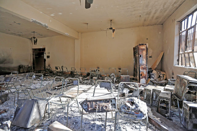 The interior of a burnt building of the University of Mosul is seen during a battle with Daesh militants in Mosul, Iraq, on Saturday (Reuters photo)