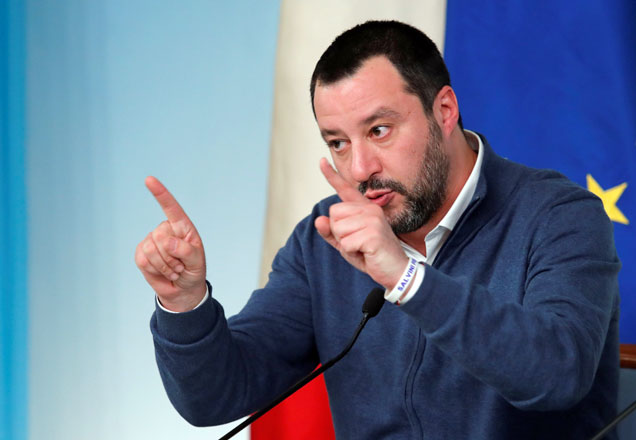 Italy’s Interior Minister Matteo Salvini gestures as he attends a news conference in Rome, Italy, on January 14 (Reuters photo)