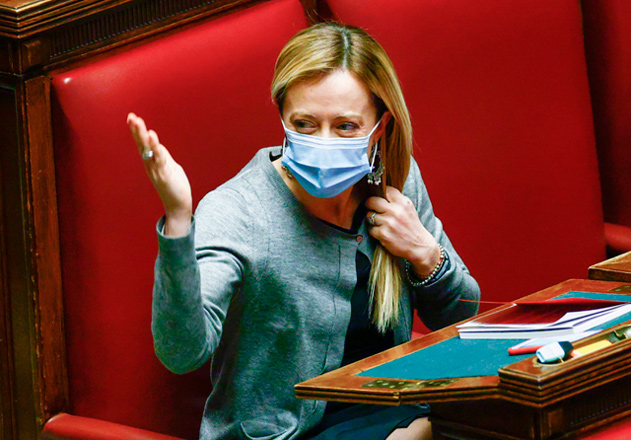 Leader of the Italian far-right 'Brothers of Italy' (Fratelli d'Italia) Party, Giorgia Meloni reacts on Monday during a debate at the lower house of parliament at Palazzo Montecitorio in Rome (AFP photo)