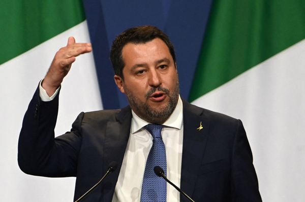 In this file photo taken on April 1, Italian senator and head of the Lega Nord (Northern League) Party Matteo Salvini gestures as he addresses a press conference after talks with the Polish and Hungarian prime ministers in Budapest (AFP photo)