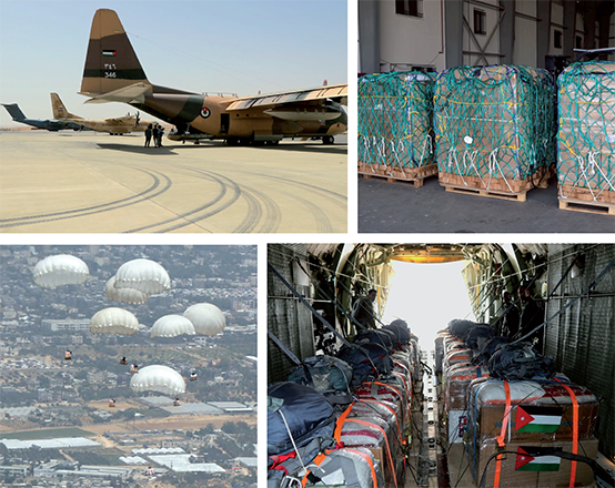 The JAF, in cooperation with other countries, carries out three airdrops to the southern of the Gaza Strip on Sunday (JAF photos)