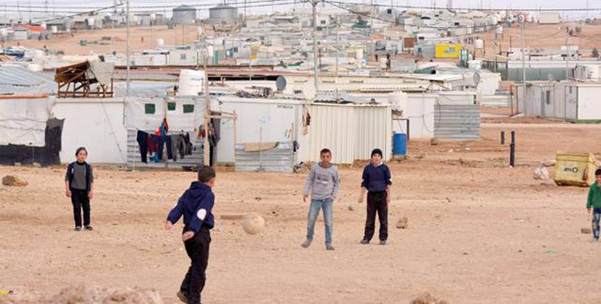 Children are seen playing football in the Zaatari refugee camp, some 80km northeast of Amman, in this photo taken on January 28, 2018  (JT file photo)