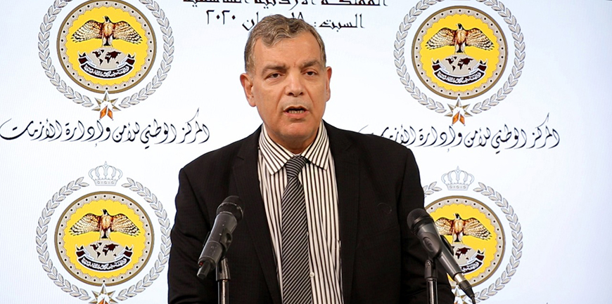 Health Minister Saad Jaber speaks during a joint press briefing with Minister of State for Media Affairs Amjad Adaileh (not pictured) at the National Centre for Security and Crisis Management on Saturday (Petra photo)