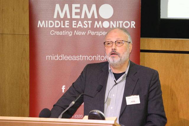  Saudi dissident Jamal Khashoggi speaks at an event hosted by Middle East Monitor in London Britain on September 29 (Reuters photo)