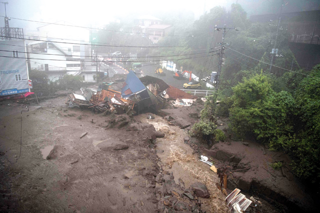 A general view shows mud and debris at the scene of a landslide following days of heavy rain in Atami in Shizuoka Prefecture, on Saturday (AFP photo)