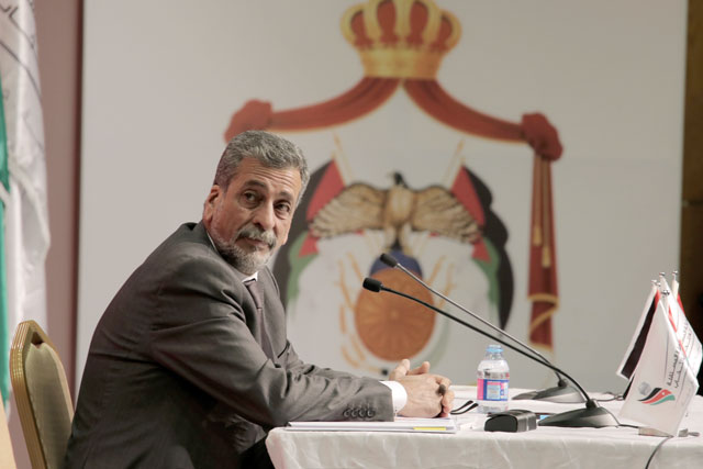 Independent Election Commission Chief Commissioner Khaled Kalaldeh holds a press conference at the Royal Cultural Centre in Amman on Thursday (Photo by Hassan Tamimi)