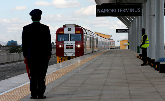 A train launched to operate on the Standard Gauge Railway line constructed by the China Road and Bridge Corporation  and financed by Chinese government arrives at the Nairobi Terminus on the outskirts of Kenya's capital Nairobi on May 31, 2017 (Reuters file photo)