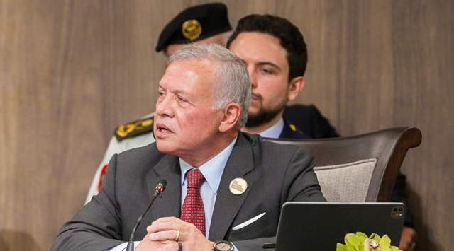 His Majesty King Abdullah on Tuesday attends the plenary session of the ‘Call for Action: Urgent Humanitarian Response for Gaza’ conference, attended by HRH Crown Prince Hussein (Photo courtesy of Royal Court)