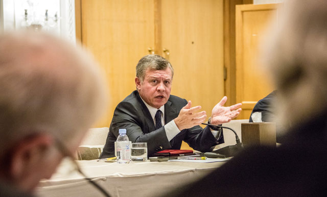 His Majesty King Abdullah meets with representatives of American Jewish organisations in Washington on Wednesday (Photo courtesy of Royal Court)