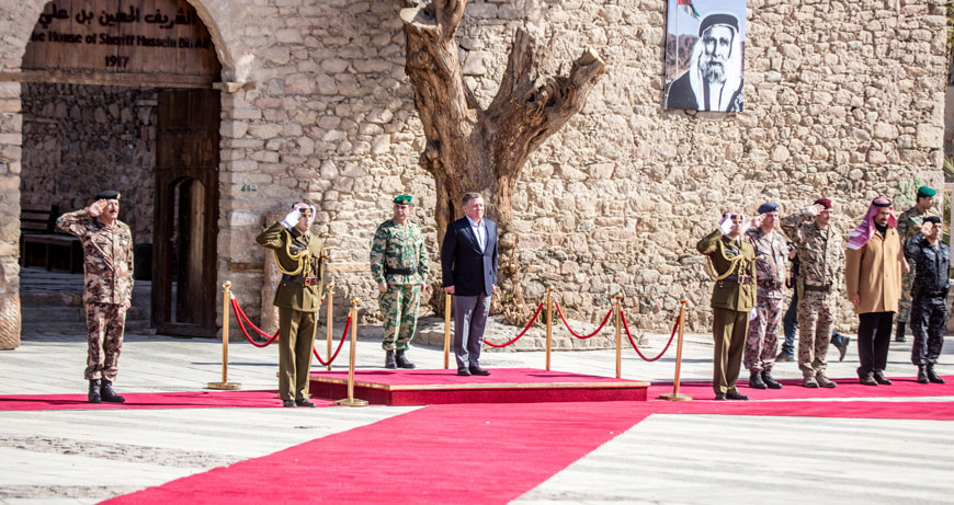 His Majesty King Abdullah attends a ceremony at Sharif Hussein Bin Ali Museum in Aqaba to celebrate the Great Arab Revolt on Saturday (Photo courtesy of Royal Court)