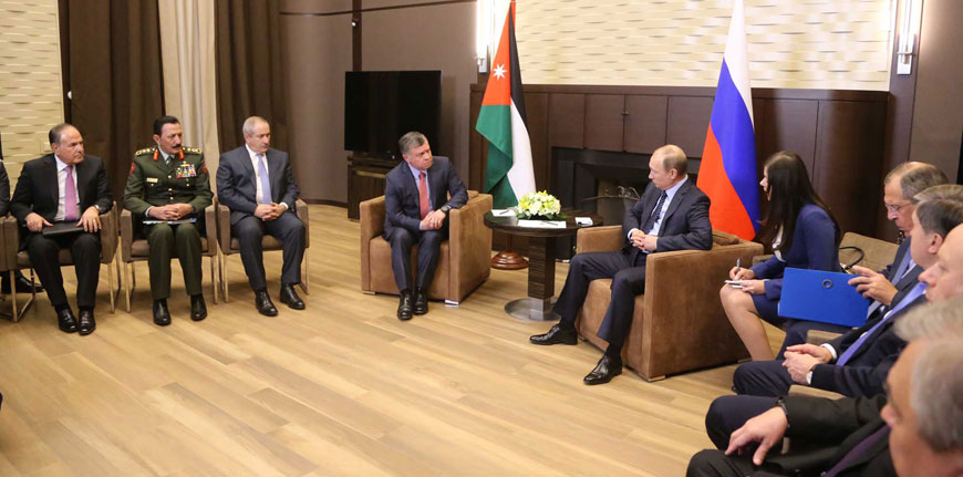His Majesty King Abdullah holds talks with Russian President Vladimir Putin in Sochi, Russia, on Tuesday (Photo courtesy of Royal Court)
