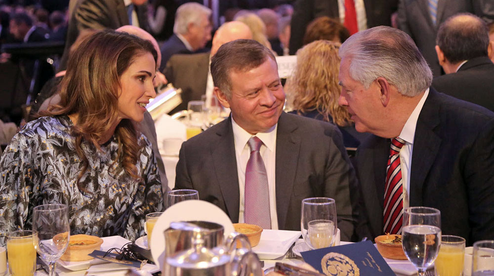 Their Majesties King Abdullah, Queen Rania and US Secretary of State Rex W. Tillerson are seen at the National Prayer Breakfast in Washington, DC, on Thursday  (Photo courtesy of Royal Court)