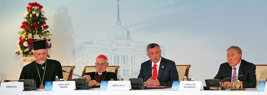 His Majesty King Abdullah addresses the international interfaith conference in Astana on Thursday (Photo courtesy of Royal Court)