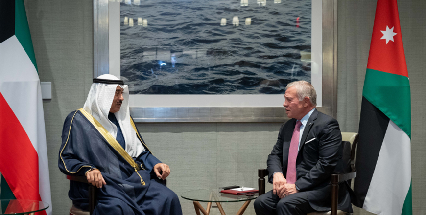 His Majesty King Abdullah meets on Monday with Kuwait Crown Prince Sheikh Sabah Khaled Al Hamad Al Sabah and stresses the need to step up Arab efforts in coordination with key international actors to stop the Israeli war on Lebanon (Photo courtesy of Royal Court)