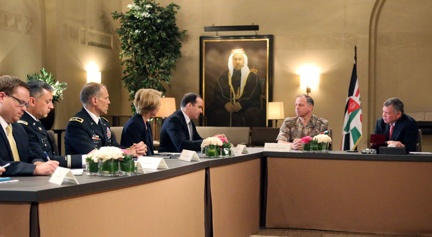 His Majesty King Abdullah meets with US Special Presidential Envoy for the Global Coalition to Counter Daesh Brett McGurk at Al Husseiniya Palace on Wednesday  (Photo courtesy of the Royal Court)