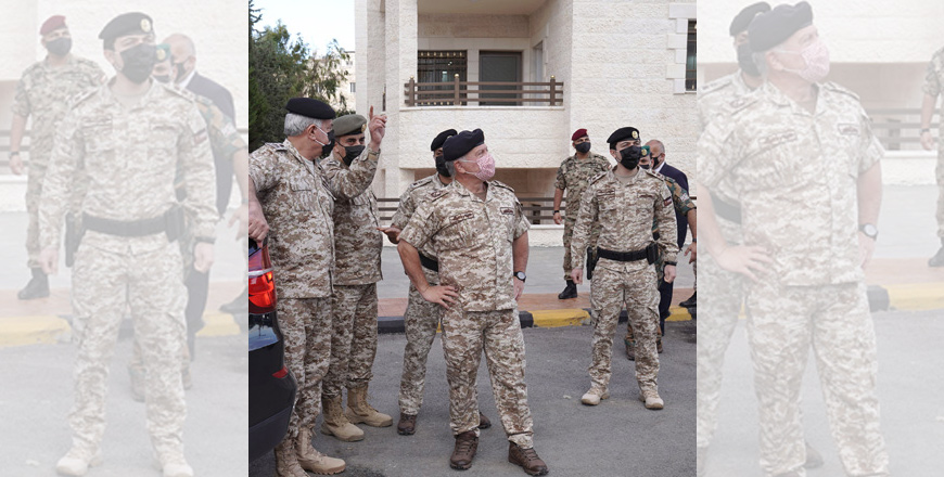 His Majesty King Abdullah, the Supreme Commander of the Jordan Armed Forces-Arab Army, accompanied by HRH Crown Prince Hussein, on Wednesday inaugurated a military housing project in Irbid for retired and active servicemen eligible for loans from the JAF Officers’ Housing Fund  (Photo courtesy of Royal Court)