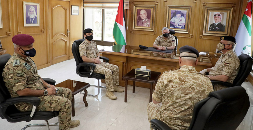 His Majesty King Abdullah visits the Royal Jordanian Air Force Command on Monday, accompanied by HRH Crown Prince Hussein (Photo courtesy of Royal Court)