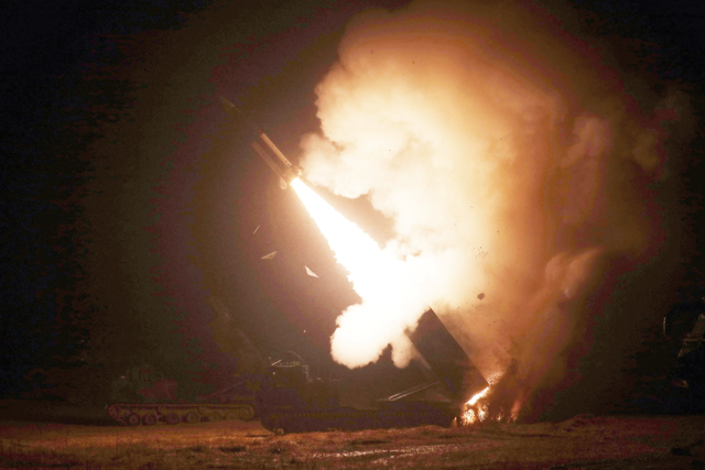 This handout photo taken on Wednesday and released by South Korea’s Defence Ministry in Seoul shows the Army Tactical Missile System (ATACMS) firing a missile from an undisclosed location on South Korea’s east coast (AFP photo)