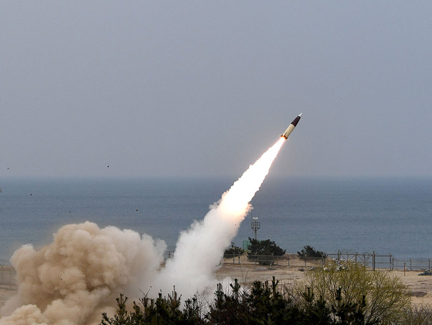 This handout photo taken on Thursday and provided by the South Korean Defence Ministry in Seoul shows an ATACMS (Army Tactical Missile System) projectile being launched from an undisclosed location around the East Sea (AFP photo)
