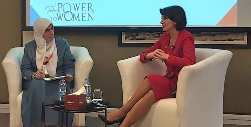 Former Kosovo president Atifete Jahjaga shares her presidential experience during a session moderated by MP Dima Tahboub on Tuesday (Photo courtesy of NDI)