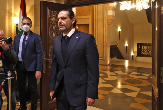 Lebanon’s former prime minister Saad Hariri arrives for a press conference in the capital Beirut, on Monday (AFP photo)