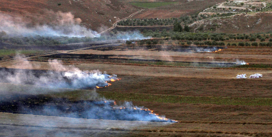 This picture taken on Sunday from a location near the southern Lebanese town of Maroun Al Ras, close to the border with Israel (AFP photo)