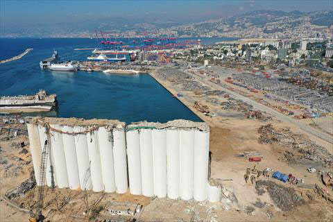 An aerial view taken on Monday, shows the damaged grain silos at the port of Beirut in the aftermath of a cataclysmic explosion that ripped through large parts of Lebanon's capital (AFP photo)