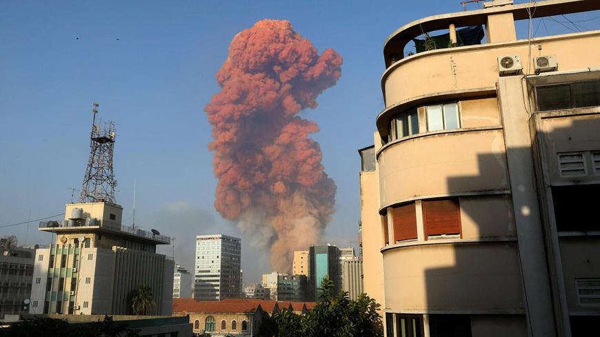 The Hamra district in the centre of the Lebanese capital Beirut shows a smoke plume rising following a huge explosion that rocked the port of Beirut, on August 4  (AFP photo)