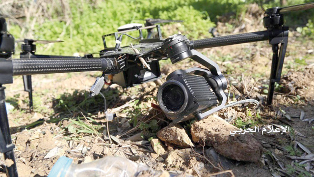A photo released by the media office of Lebanon’s Shiite militant group Hizbollah on Monday, reportedly shows a downed Israeli drone on display at an undisclosed location (AFP photo)