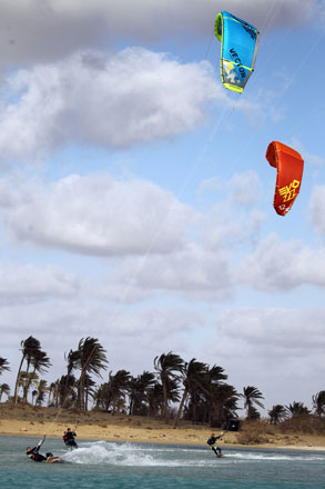 Libyan men practise kite boarding in the eastern city of Benghazi, on Sunday (AFP photo)