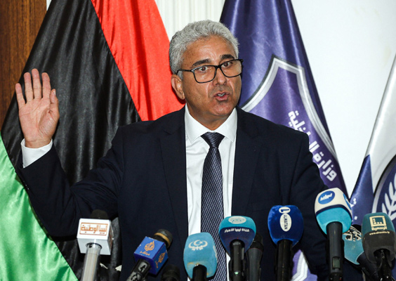 A file photo taken on July 28, 2020 shows Fathi Bashagha, interior minister of Libya’s  UN-recognised Government of National Accord, addressing a press conference at the Tajura Training Institute, southeast of the GNA-held capital Tripoli  (AFP photo)