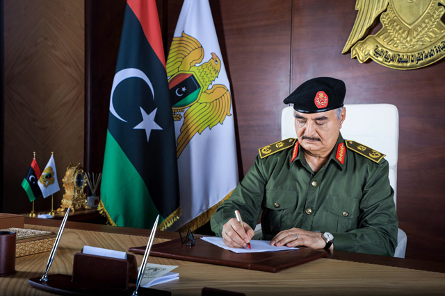 This handout photo released by the Media Office of the Libyan National Army General Command on September 18, 2020, shows Libyan General Khalifa Haftar (AFP photo)