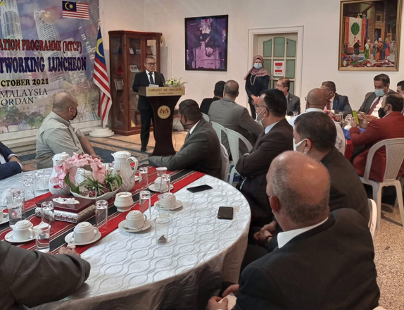 Malaysia’s Ambassador to Jordan and Palestine Datuk Jilid Kuminding speaks during the 2021 MTCP Alumni Gathering & Networking Luncheon at the Malaysian embassy in Amman on Wednesday (Photo courtesy of Reem Al Zou’bi)