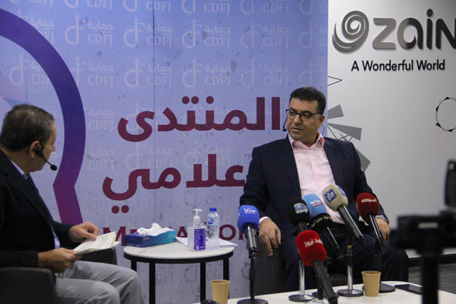 Agriculture Minister Khalid Hneifat speaks during a media forum organised by the Centre for Defending the Freedom of Journalists, in cooperation with Zain, on  Monday   (Photo courtesy of CDFJ)