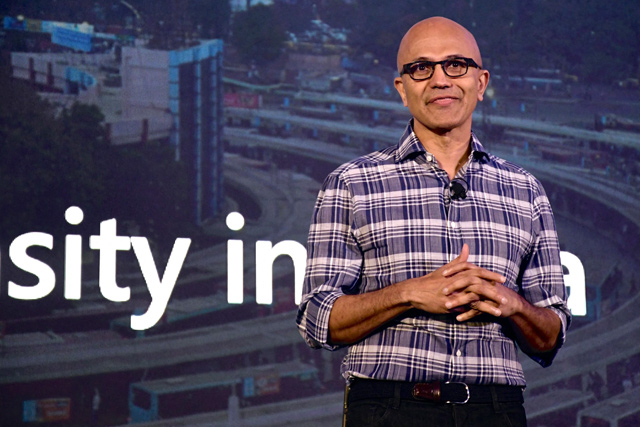 In this file photo Microsoft Corporation Chief Executive Officer Satya Nadella looks on during the Future Decoded Tech Summit in Bangalore, on February 25, 2020 (AFP photo)