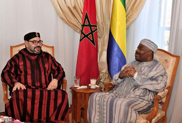 This handout photo provided by the Moroccan Royal Palace shows Morocco’s King Mohamed VI (left) visiting Gabon’s President Ali Bongo at the military hospital in the capital Rabat on Monday (AFP photo)
