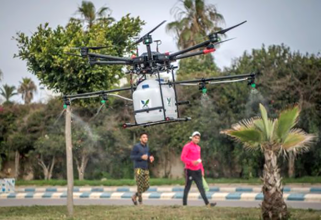 Morocco is trialling high tech solutions like disinfectant-spraying drones to help fight the new coronavirus (AFP photo)