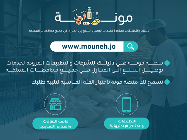 The 'Mouneh' platform serves as a directory of licensed companies and applications that provide delivery services to households across the Kingdom (Photo courtesy of Mouneh website)