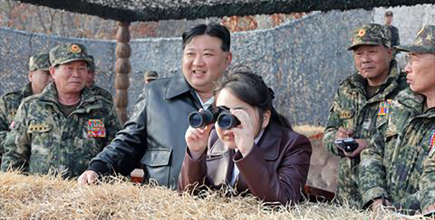 This photo taken on Friday and released from North Korea’s official Korean Central News Agency (KCNA) on Saturday shows North Korean leader Kim Jong-un and his daughter Ju-ae inspecting a training of the Korean People’s Army at an undisclosed location (AFP photo)