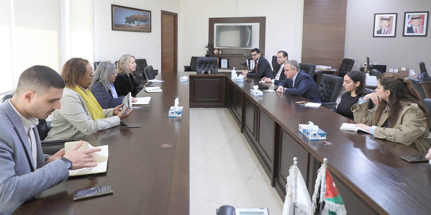 Minister of Youth Mohammad Al Nabulsi meets with UN Resident Coordinator in Jordan Sheri Ritsema-Anderson in Amman on Tuesday (Petra photo)