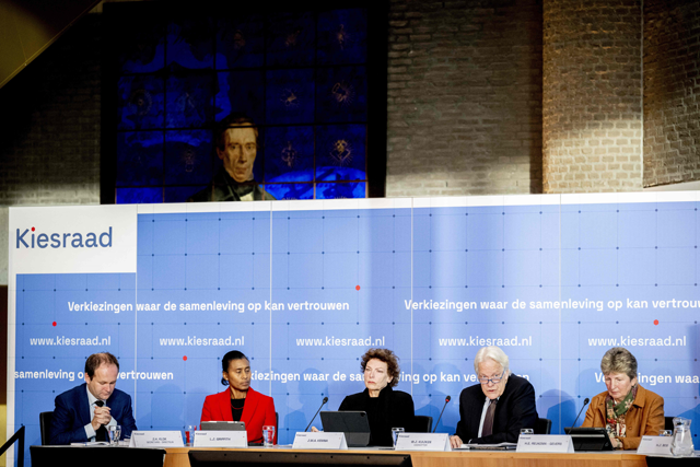 Dutch Electoral Council attends the announcement of the official results of the House of Representatives elections in The Hague, on Saturday (AFP photo)