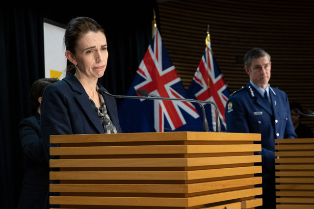 New Zealand’s Prime Minister Jacinda Ardern (left) and Commissioner of Police Andrew Coster speak during a press conference in Wellington on Saturday  (AFP photo)
