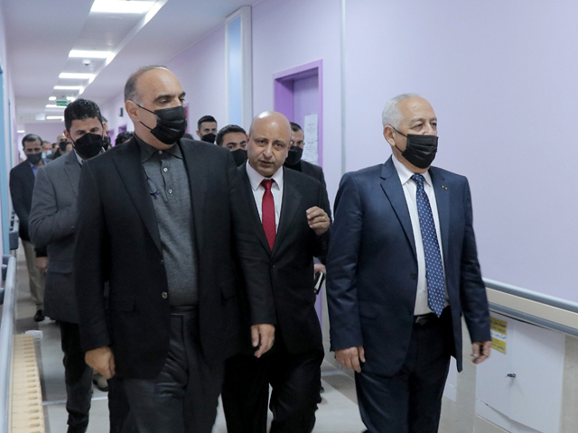Prime Minister and Minister of Defence Bisher Al Khasawneh and Royal Court Chief Yousef Issawi during the launch of Royal initiatives in Irbid on Saturday (Petra photo)