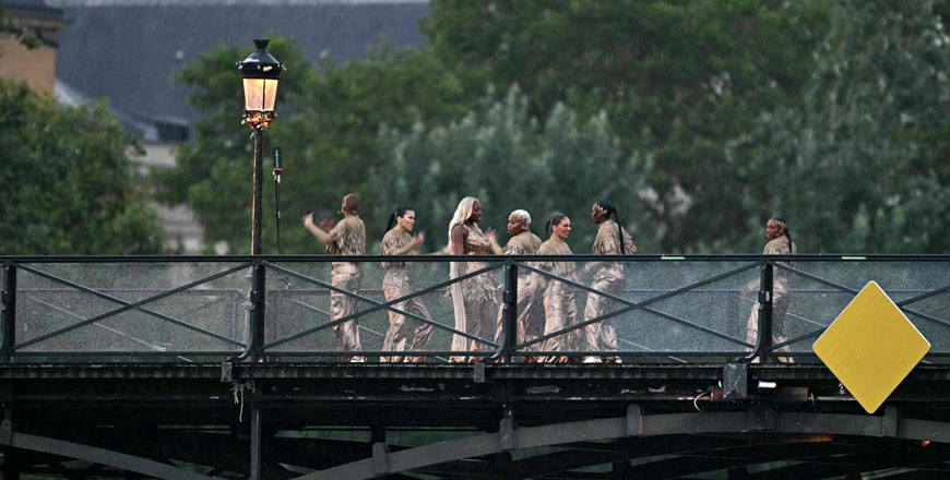Singer Aya Nakamura perfoms on the Pont des Arts footbridge during the opening ceremony of the Paris 2024 Olympic Games in Paris on Friday (AFP photo)