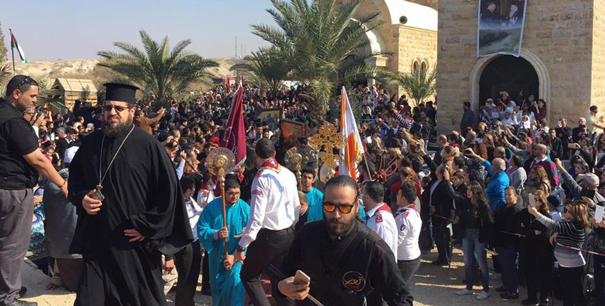 Orthodox Christian pilgrims mark Theophany at the Baptism Site on Friday (Petra photo)